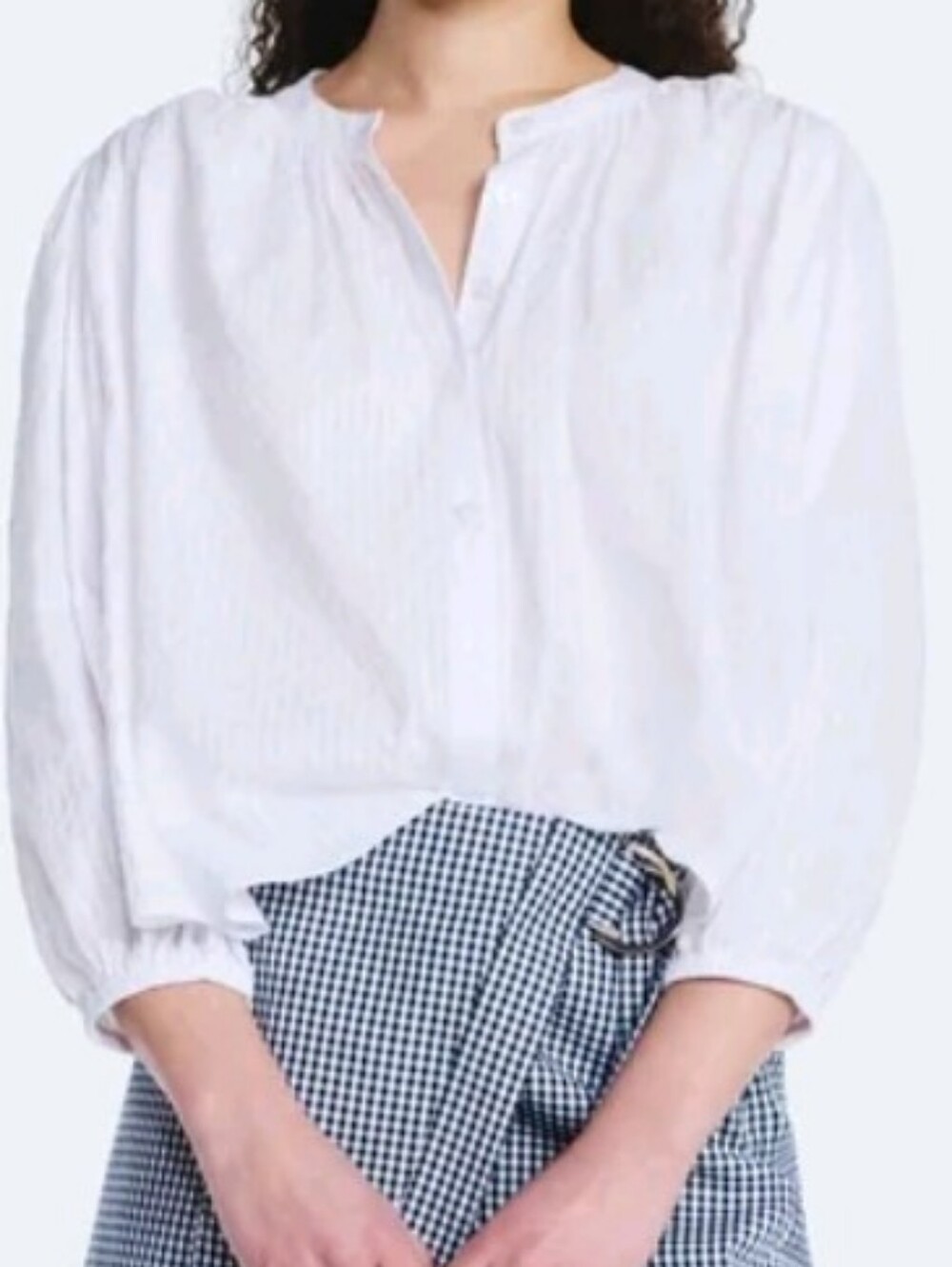 NWT Free Assembly Shirred Long Sleeve Button Down Blouse – Vivid White Xs